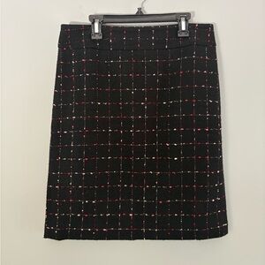 Ann Taylor Black and Red Tweed Plaid Pencil Skirt Size 4